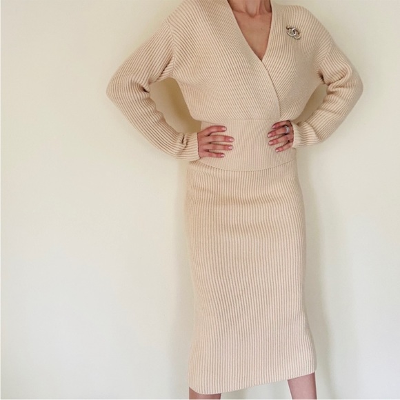 Bala x Free People knitted ribbed midi skirt sweater 2 piece set - Picture 7 of 11